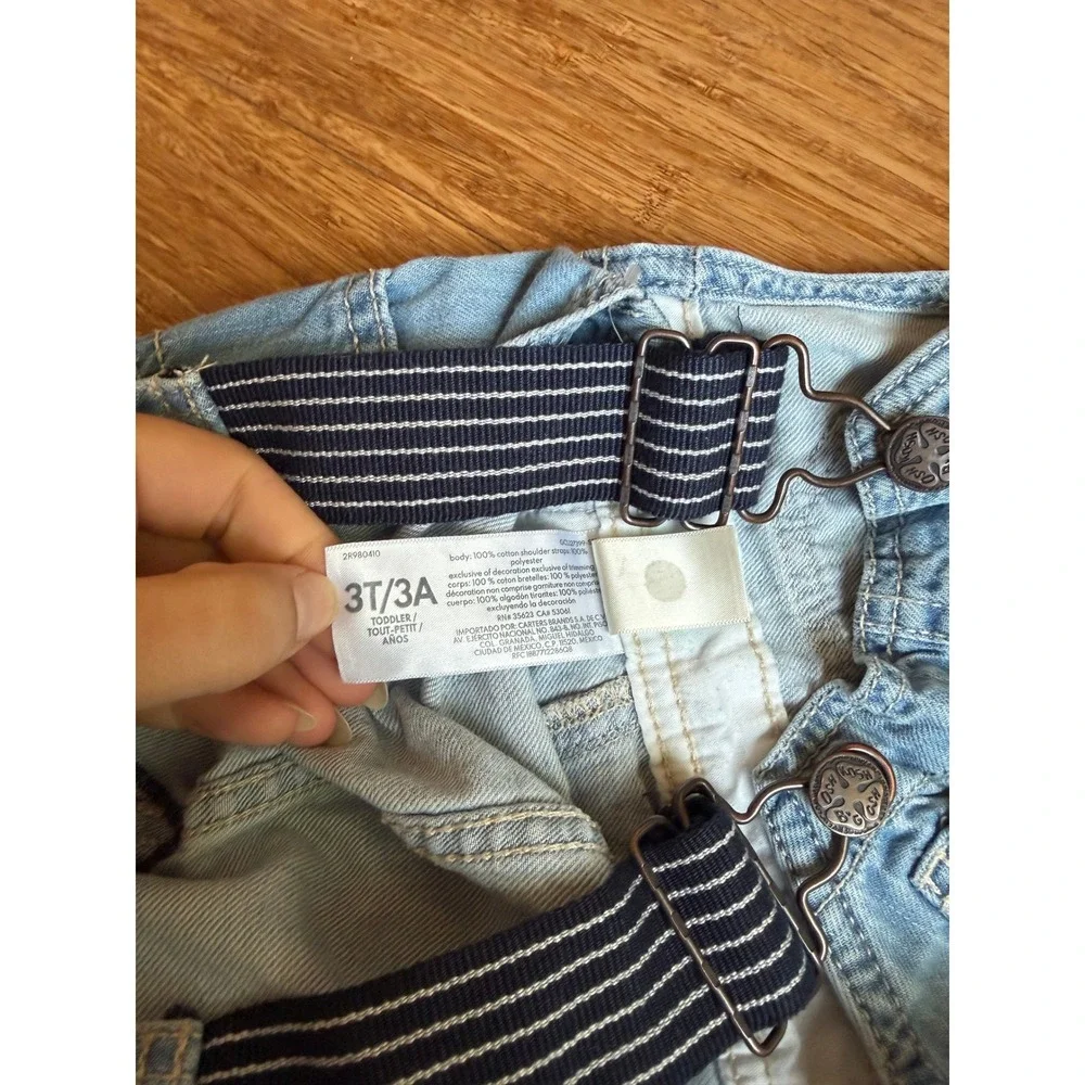 OshKosh B'gosh Farmhouse Retro Denim Shortalls Toddler 3T Blue Striped Straps